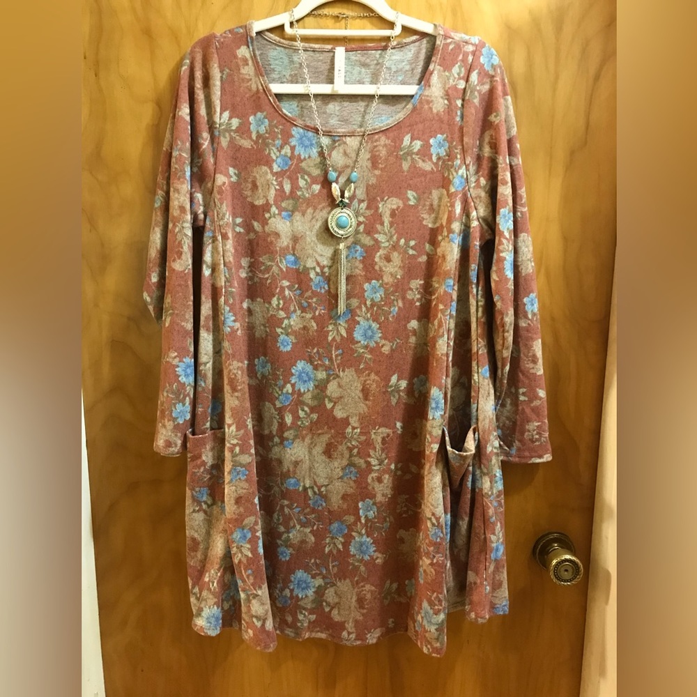 1X Tunic with Pockets, New, Warm Colors, Emerald Brand, NWOT - Picture 1 of 5